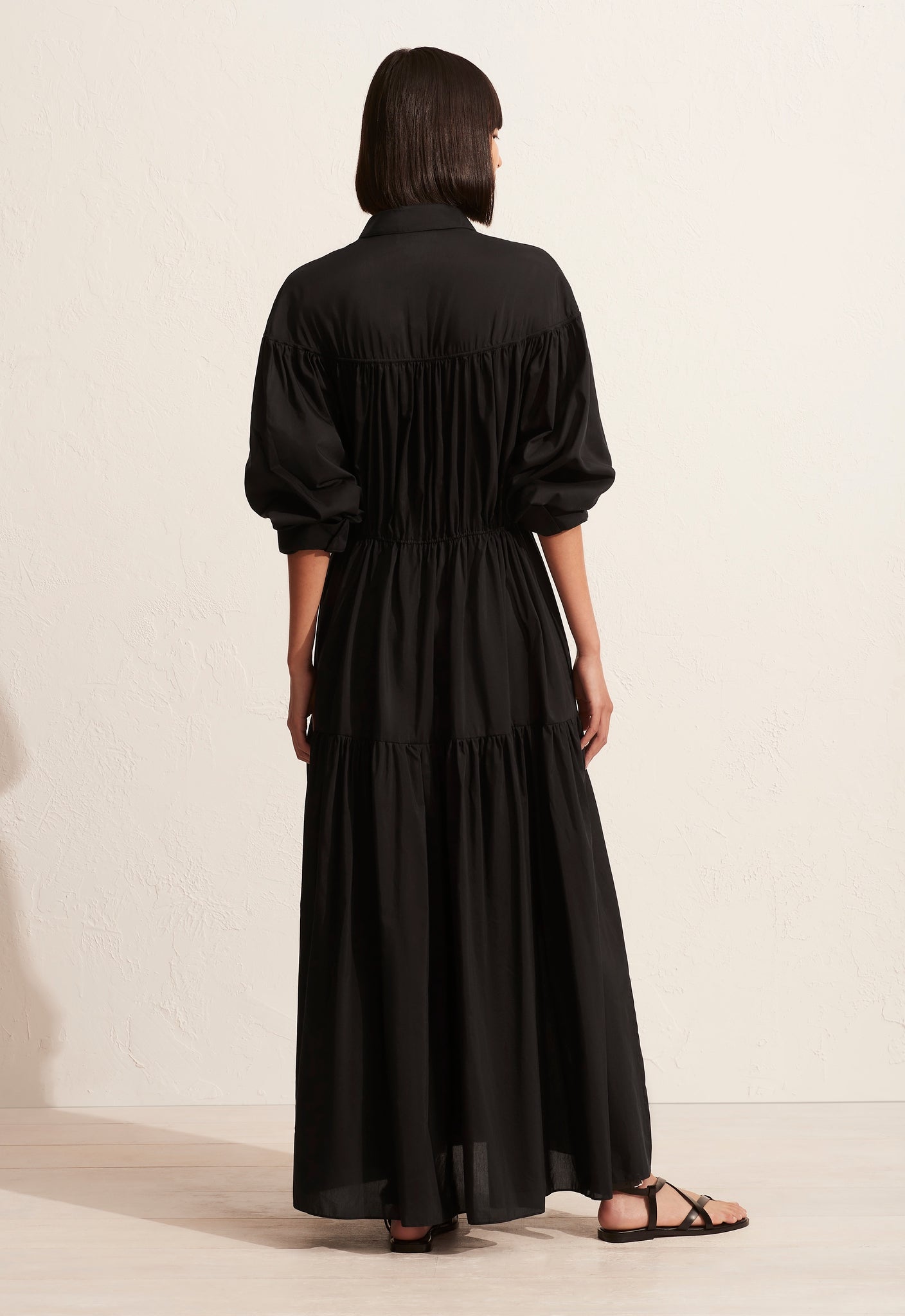 Tiered Drawcord Dress - Black - Matteau